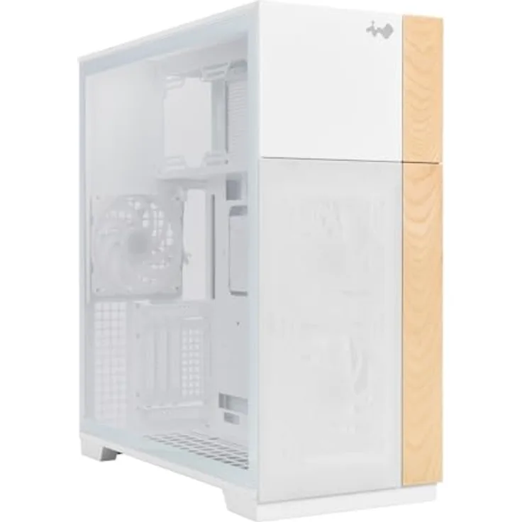 IN WIN InWin F5 weißes E-ATX Full Tower Computergehäuse mit austauschbaren Frontblenden aus Holz, gehärteten Glasscheiben und Dual-GPU-Ausrichtung