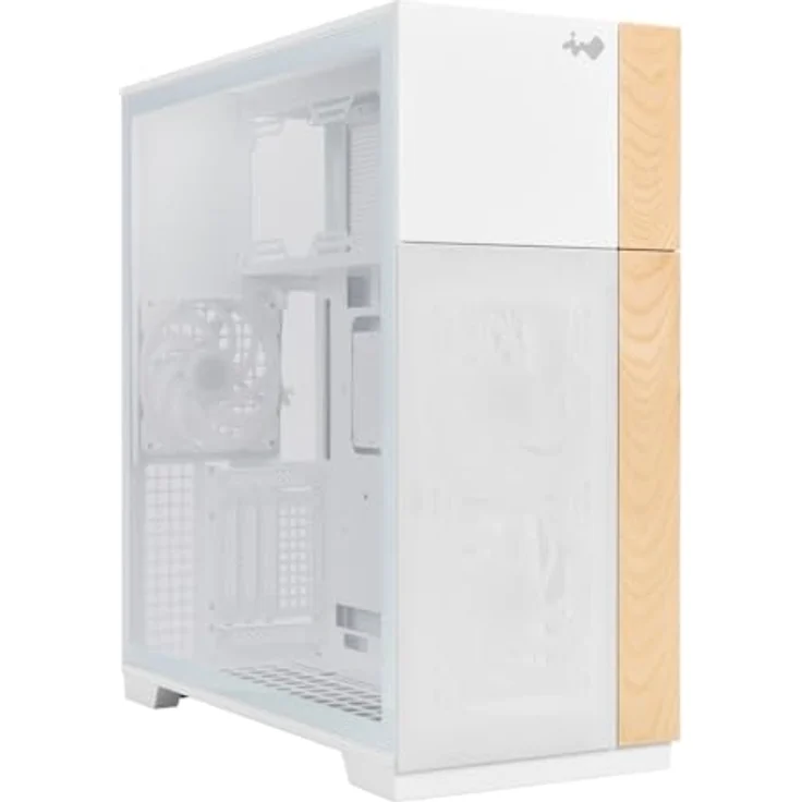 IN WIN InWin F5 weißes E-ATX Full Tower Computergehäuse mit austauschbaren Frontblenden aus Holz, gehärteten Glasscheiben und Dual-GPU-Ausrichtung – Bild 1