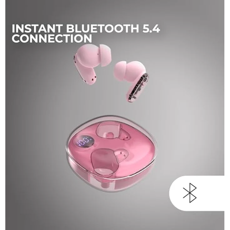 Mars Gaming MHIB2, Bluetooth 5.4 Kopfhörer mit 24 Stunden Akkulaufzeit, Immersivem Klang und ergonomischem halbtransparentem Design, kabellose Ohrhörer mit Etui und LED-Anzeige, Rosa – Bild 4
