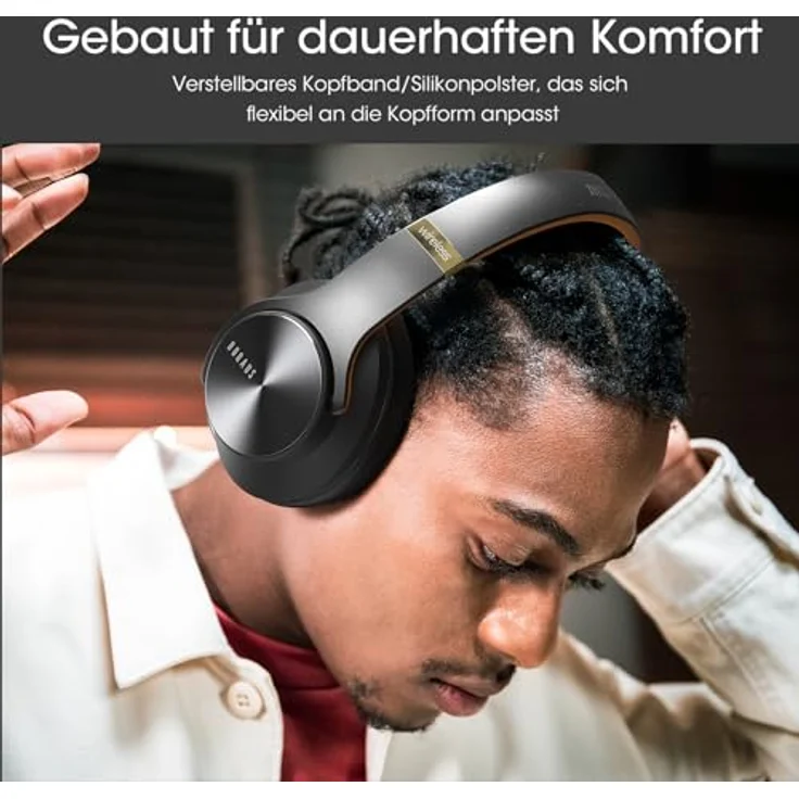 DOQAUS Care 1, Bluetooth Kopfhörer Over Ear mit bis zu 90 Std Akkulaufzeit, 3 EQ-Modi, HiFi Stereo, faltbares Design, Mikrofon, weiche Ohrpolster für Reisen/Büro/Handy/PC, Nachtschwarz – Bild 2