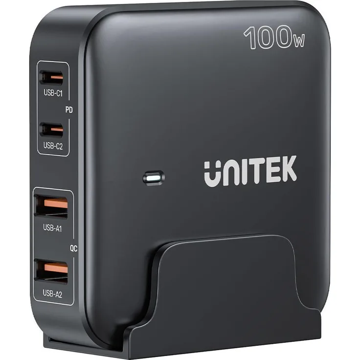 UNITEK GaN-Netzwerkladegerät P1229ABK01-EU, 100 W, 2x USB-C und 2x USB-A, schwarz