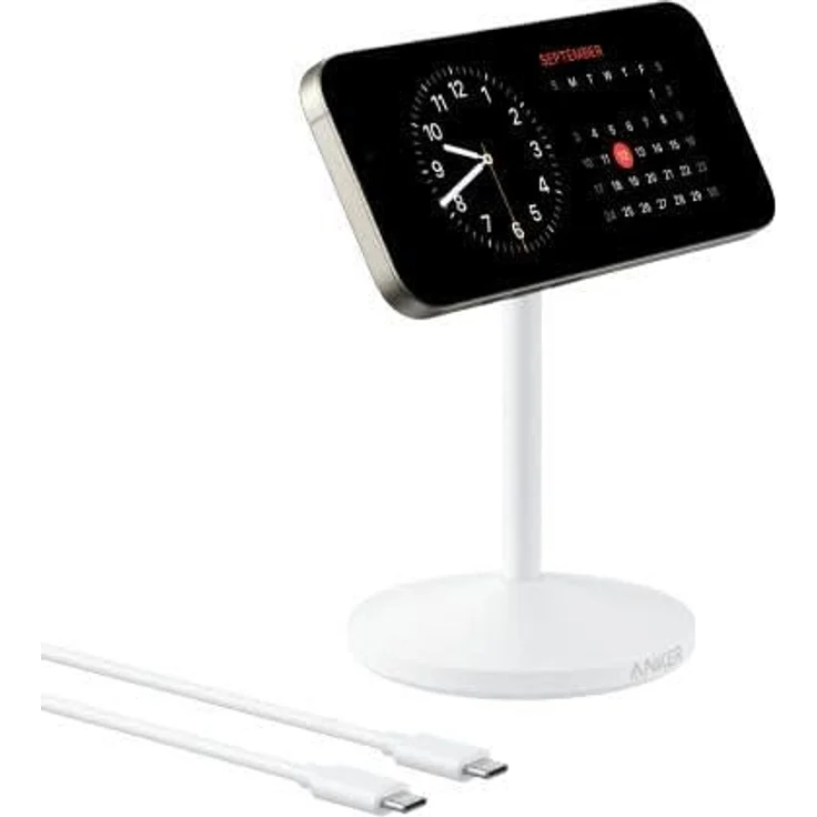 Anker MagGo Stand Qi2 360, 15W Kabelloses Ladegerät für iPhone 16/15/14/13/12, Weiß – Bild 2