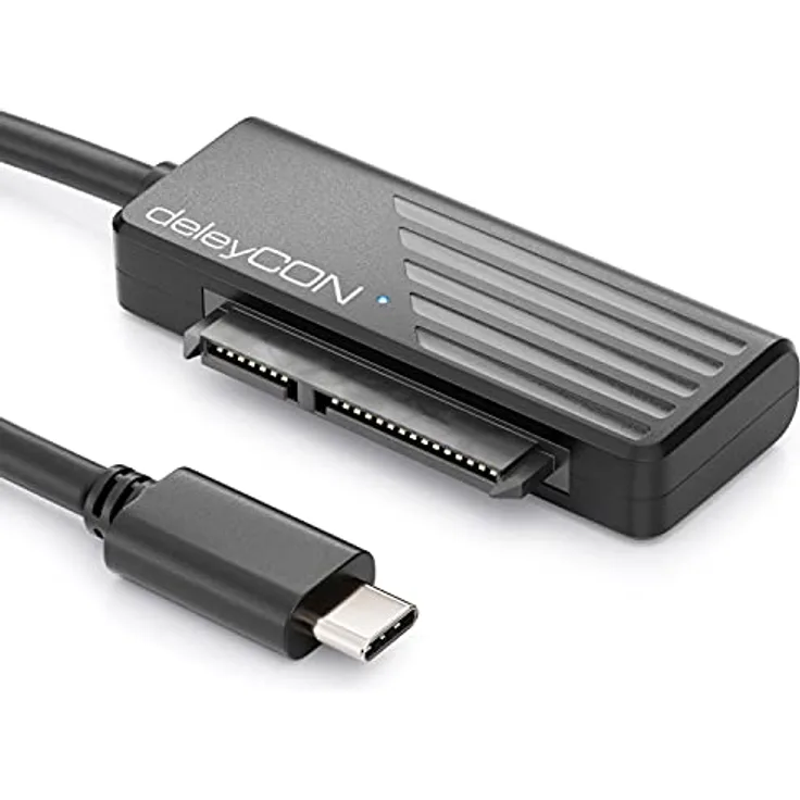 deleyCON USB 3.0 SATA Adapter Kabel USB C zu 2,5" Zoll Festplatten Schwarz, 5 GBit/s UASP SATA I II III Plug&Play