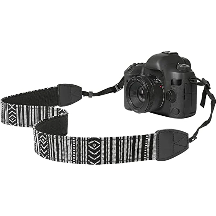 MoKo Kameragurt, Baumwolle Leinwand Tragegurt Geflochten, verstellbar, rutschfest, Schwarz/Weiß für alle DSLR Digitalkameras von Canon, Fuji, Nikon, Olympus, Pentax, Sony – Bild 1
