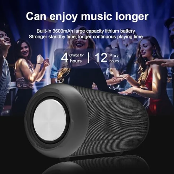 Lobwerk Bluetooth Lautsprecher, wasserdicht mit USB/Micro SD, Anruffunktion, Radio, 30 Stunden Musikwiedergabe, Schwarz – Bild 2
