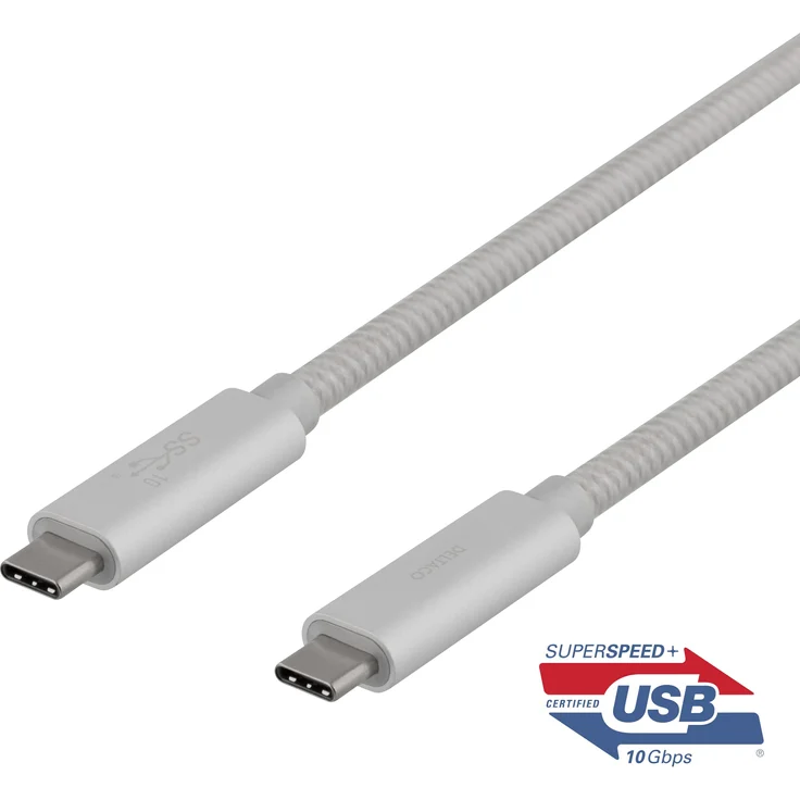 Deltaco USB-C Kabel USBC-1417M, 1 m, USB 3.2 Gen 2, 10 Gbps, 100 W, silber