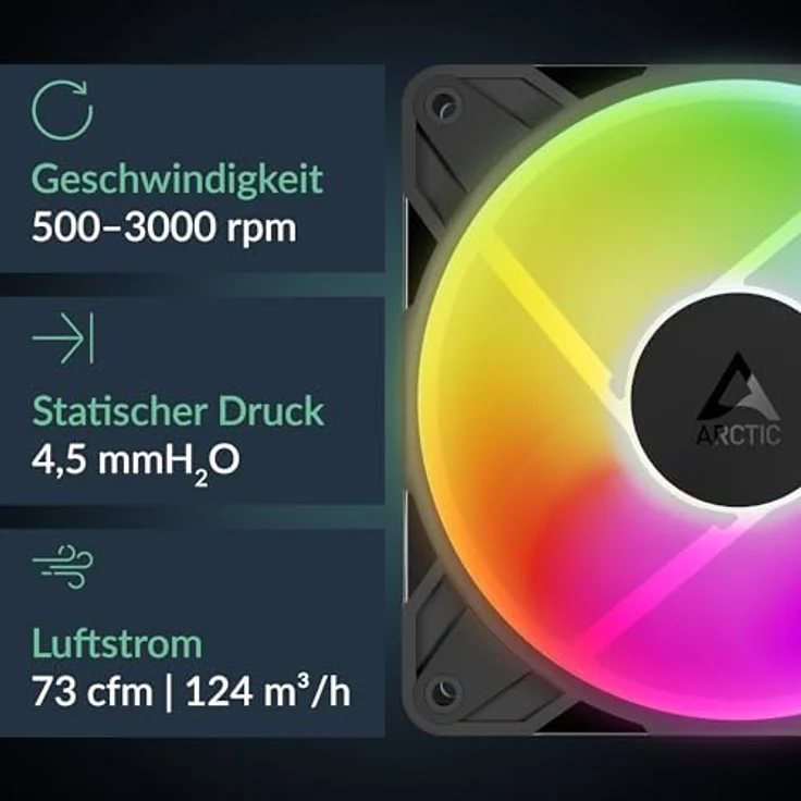 ARCTIC P12 Pro Reverse A-RGB, 120 mm Premium-Lüfter mit Reverse Airflow, PWM bis 3000 rpm, 5V Digital RGB, Hydrodynamisches Gleitlager, Schwarz, 3 Pack – Bild 2