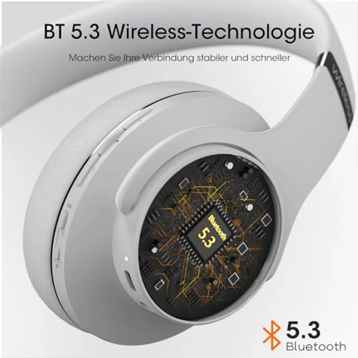 DOQAUS Care 1, Bluetooth Kopfhörer Over Ear mit 90 Std Akkulaufzeit, 3 EQ-Modi, HiFi Stereo, faltbares Headset mit Mikrofon, weiche Ohrpolster - Hellgrau – Bild 5