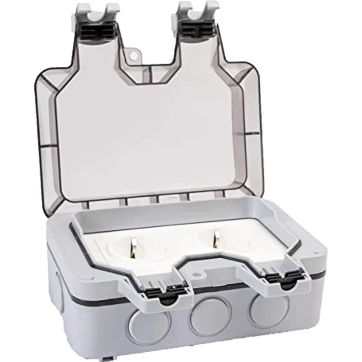 Grafner Gartensteckdose IP44 Wetterfest Außensteckdose mit Sicherheitsverschlüssen, 1-Stück, Wasserdicht, Feuchtraum geeignet – Bild 5