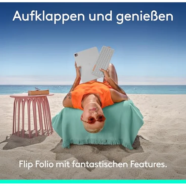 Logitech Flip Folio Tastatur-Case für iPad Pro und Air 13 Zoll, Bluetooth, integriertes Touchpad, hellgrau – Bild 3