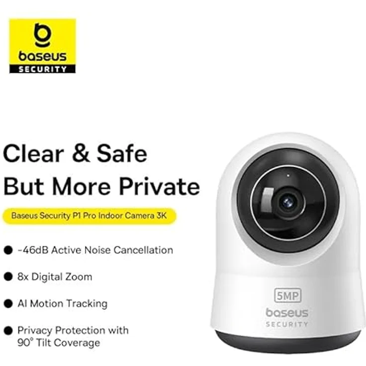 Baseus P1 Pro 3K Innenkamera mit 8-fachem Digitalzoom, Weiß – Bild 4