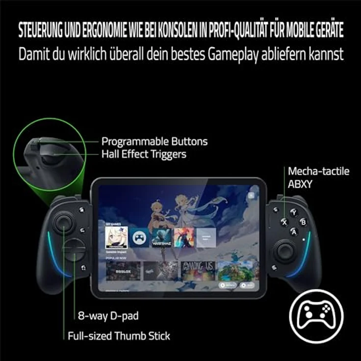 Razer Kishi Ultra - USB-C Gaming-Controller für iPhone und Android Smartphones & iPad Mini (Sensa HD Haptik, RGB, Passthrough Charging, Mecha-Tactile Buttons und D-Pad, Mobiles Spielen) Schwarz – Bild 3