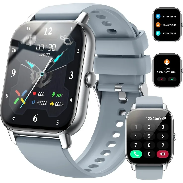 JUNG Nerunsa Smartwatch Damen & Herren Fitnessuhr, 1,85 Zoll, Bluetooth, 100+ Trainingsmodi, Wasserdicht, Fitnesstracker
