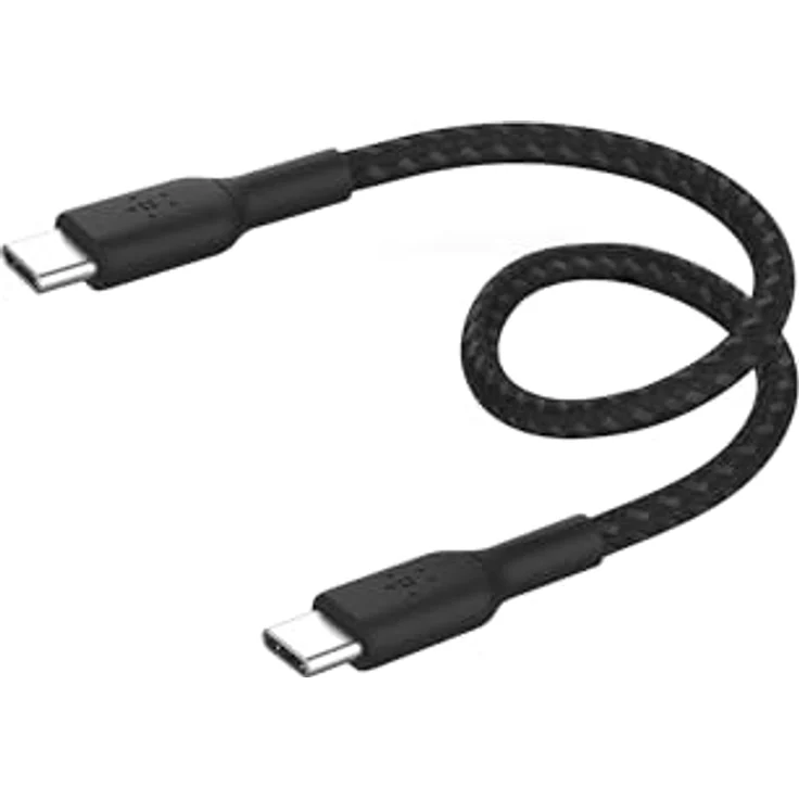 Belkin BoostCharge (15 cm) geflochtenes USB-C auf USB-C Kabel für iPhone 16, iPhone 16 Pro, iPhone 16 Pro Max, iPhone 16 Plus, iPhone 15 Galaxy S24, S23, Note10, Note9, Pixel 8/7, iPad Pro – Schwarz, Schnellladefunktion, Hochgeschwindigkeitsdatenübertragung – Bild 1