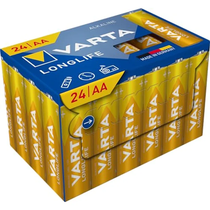 Varta Longlife AA CUBE24, Auslaufsichere Alkaline Batterien mit 10 Jahren Lagerfähigkeit