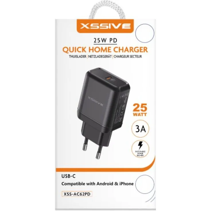 COFI 25W PD Fast Charge Typ-C Schnell-Ladegerät Netzladegerät 3A Stecker kompatibel mit Android & iPhone schwarz