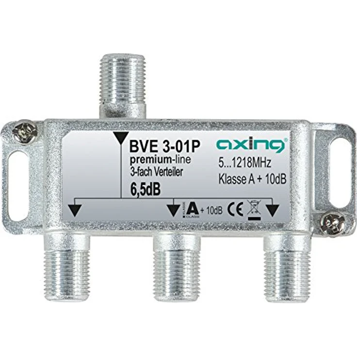 Axing BVE 3-01P 3-fach Verteiler Kabelfernsehen CATV Multimedia DVB-T2 Klasse A+, 10dB, 5-1218 MHz metall
