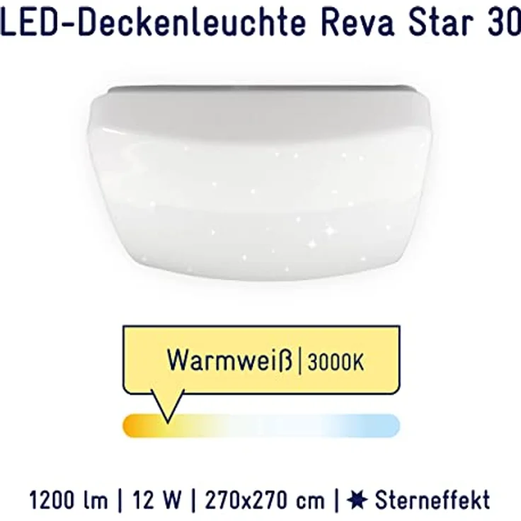 Müller-Licht LED Deckenlampe Deckenleuchte Wandlampe Reva Star Square 30, quadratisches Panel, 12 W, warmweiß (3000 K), 1200 lm, inkl. Sternenhimmel Effekt, weiß – Bild 2