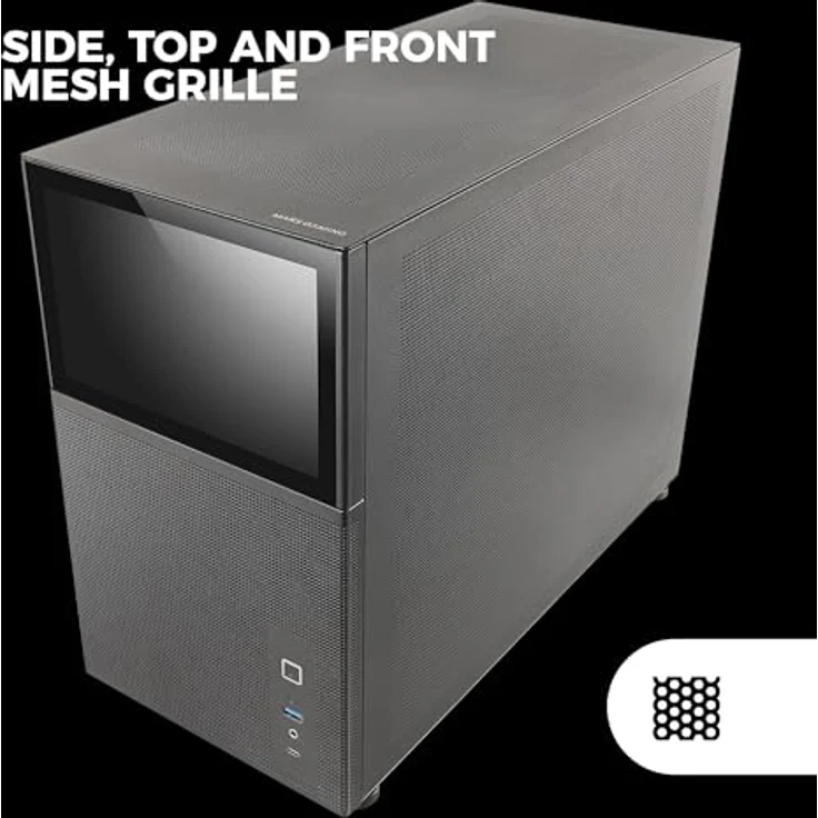 Mars Gaming MC-LCD, Mini-Tower PC-Gehäuse mit 8" IPS LCD-Display, Mesh-Gitter und gehärtetem Glas, Schwarz – Bild 3