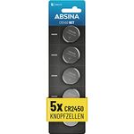 ABSINA CR2450 Knopfzelle 5er Pack - Auslaufsicher & Lange Haltbarkeit - CR 2450 3V Knopfzellen, Batterie 2450, 2450 Batterie