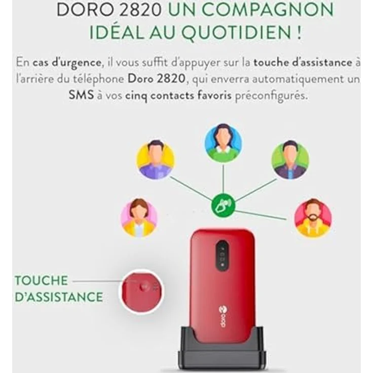 Doro 2820 SC RED/WHITE, Klapphandy mit großem Display und Notruffunktion – Bild 4