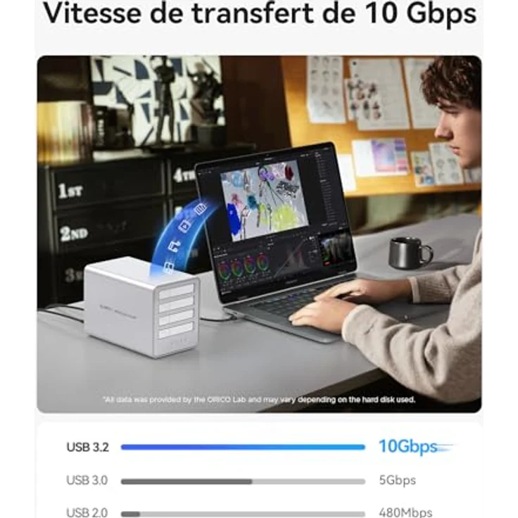 ORICO Aluminium RAID Festplattengehäuse 4-Bay 2.5 Zoll, Dockingstation für SSD/HDD mit Lüfter, Unterstützung für bis zu 32 TB, USB 3.2 Gen2, 7 RAID Modi – Bild 3