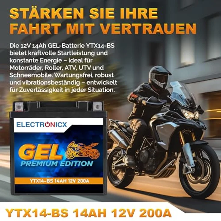 Electronicx Extreme Edition GEL Motorradbatterie 14Ah 12V - wartungsfrei, tiefentladungsfest, auslaufsicher für Motorrad, Roller und Quad – Bild 2