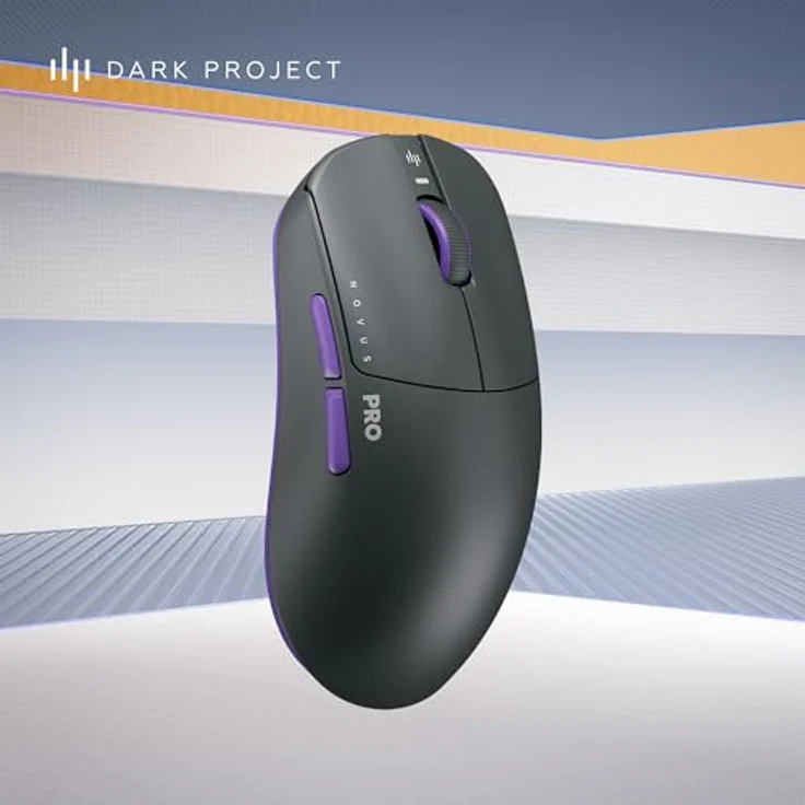 Dark Project Novus Pro Wireless Gaming-Maus, ultra-leicht mit 48g, PixArt PAW3395 Sensor, 26K DPI, 8K Hz Abtastrate, 6 programmierbare Tasten, bis zu 70 Stunden Akkulaufzeit, Schwarz/Lila – Bild 3