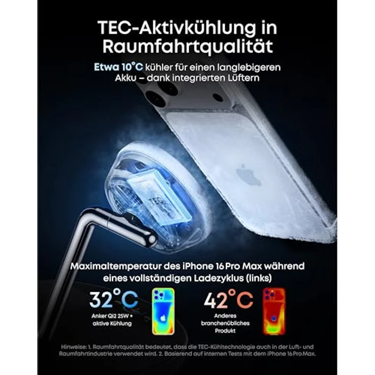 Anker Prime 3-in-1 Ladegerät, MagSafe-kompatible kabellose Ladestation mit 25W Schnellladung, Smart Display und TEC-Aktivkühlung für iPhone 17, Apple Watch, AirPods und mehr – Bild 4