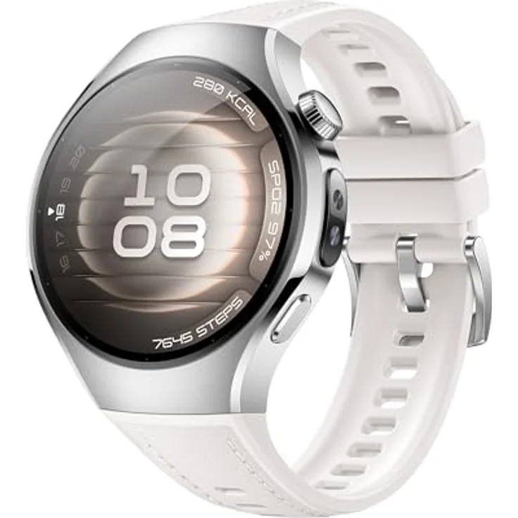 HUAWEI WATCH 5, Smartwatch mit 1,38" AMOLED-Touchscreen, GPS, Herzfrequenzmonitor, blutsauerstoffmessung, wasserbeständig bis 5 ATM, Edelstahlgehäuse, weisses Kunstlederarmband – Bild 2