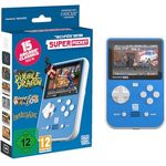 BLAZE EVERCADE TECHNOS SUPER POCKET, Handheld-Konsole mit 15 Arcade-Klassikern, weiß mit blauer Frontplatte, erweiterbar mit Evercade-Cartridges, 4+ Std. Akkulaufzeit