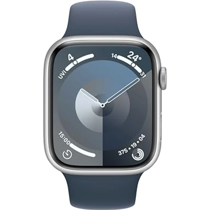 Apple Watch Series 9 GPS, 45 mm Aluminiumgehäuse Silber, Sportarmband Sturmblau – M/L – Bild 2