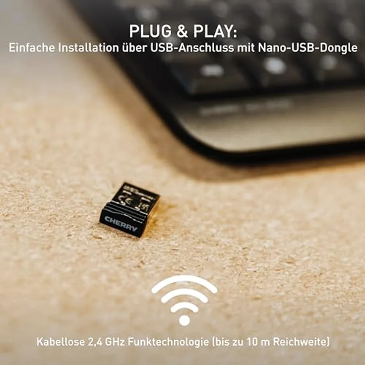 CHERRY KW 3000, Kabellose Tastatur mit Nummernblock, Deutsches Layout (QWERTZ), 2,4 GHz Funkverbindung, Geräuscharme Tasten, Flaches Design, Batteriebetrieben, Schwarz – Bild 3