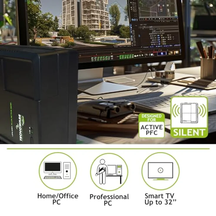 Tecnoware Power Systems - UPS ERA PLUS ACTIVE 1200, Unterbrechungsfreie Stromversorgung für PC mit Active PFC, Mac, Gaming-Konsole, 1200VA, schwarz – Bild 5