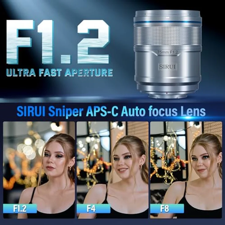 SIRUI Sniper 75mm Autofokus Objektiv F1.2 Telephoto APS-C E-Mount für A6400, A6700, ZV-E10, FX3/30, Silber – Bild 2