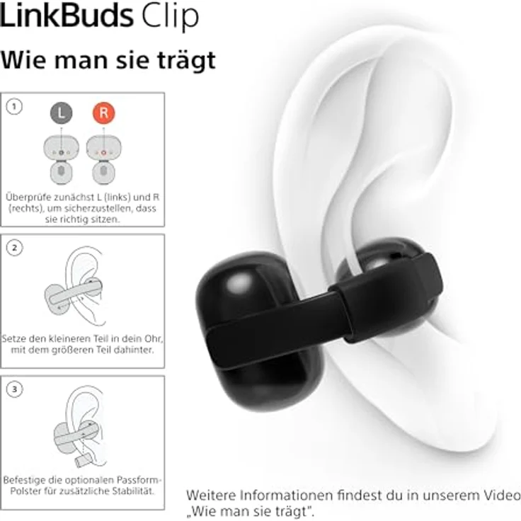 Sony LinkBuds Clip, Kabellose Kopfhörer mit 9 Stunden Akkulaufzeit, Schwarz, mit DSEE-Technologie und KI-Rauschunterdrückung – Bild 13