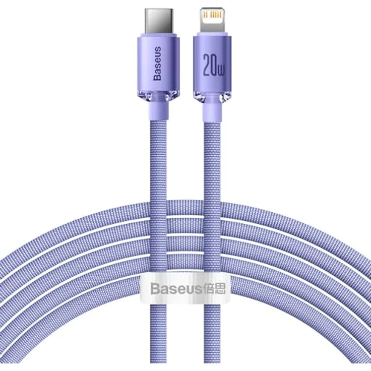 Baseus Crystal Kabel USB-C auf Lightning, 20W PD, 2m, violett, Hochgeschwindigkeitsdatenübertragung bis 480 Mbps, Überhitzungsschutz – Bild 1