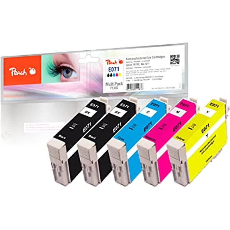 Peach Druckerpatrone Tinte Epson T0715, 2x Schwarz (BK), 1x Cyan (C), 1x Magenta (M), 1x Gelb (Y), hohe Druckreichweite, Kompatibel mit Epson-Druckern