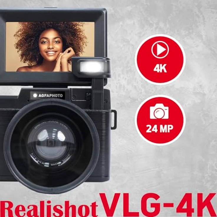 AgfaPhoto Vlogging-Set: Kamera VLG-4K mit Weitwinkelobjektiv, Powerbank-Stativ, Fernbedienung und Mikrofon (VLG4KDIG) – Bild 2