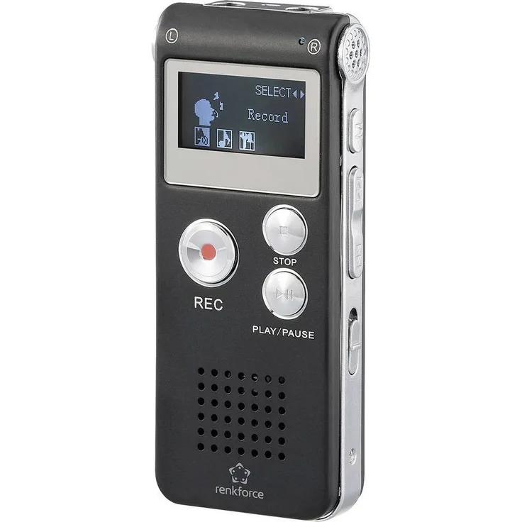 Renkforce Digitales Diktiergerät, 8 GB Speicher, 3000 Std. Aufnahmedauer, schwarz, mit Rauschunterdrückung