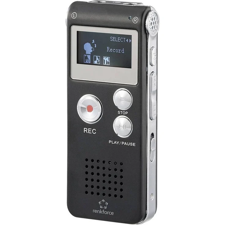 Renkforce Digitales Diktiergerät, 8 GB Speicher, 3000 Std. Aufnahmedauer, schwarz, mit Rauschunterdrückung