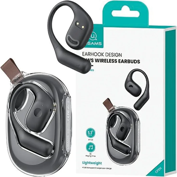 USAMS G26 OWS Bluetooth Kopfhörer 5.3, Kabellose In-Ear mit 3D-Surround-Sound, ergonomischem Design, Schwarz