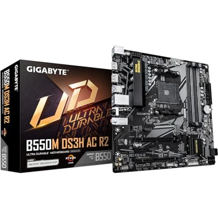 GIGABYTE B550M DS3H AC R2, mATX Mainboard mit AM4 Sockel, WLAN, bis zu 128 GB DDR4 RAM, 7.1 Kanal Audio – Bild 1