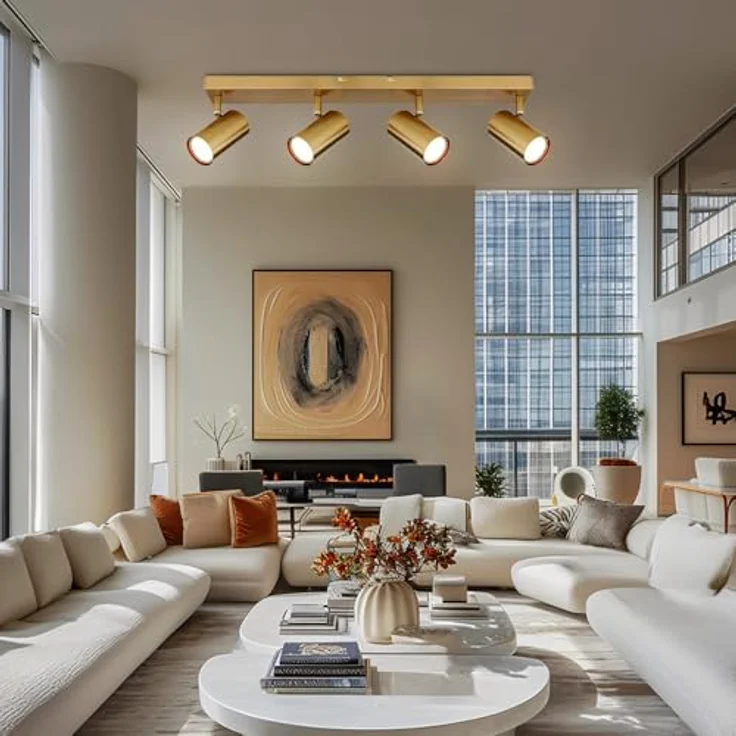 Globo Deckenstrahler 4 flammig Deckenlampe gold Wohnzimmerlampe Deckenleuchte, bewegliche Spots, 4x GU10 Fassungen, LxBxH 56x6x12 cm – Bild 4