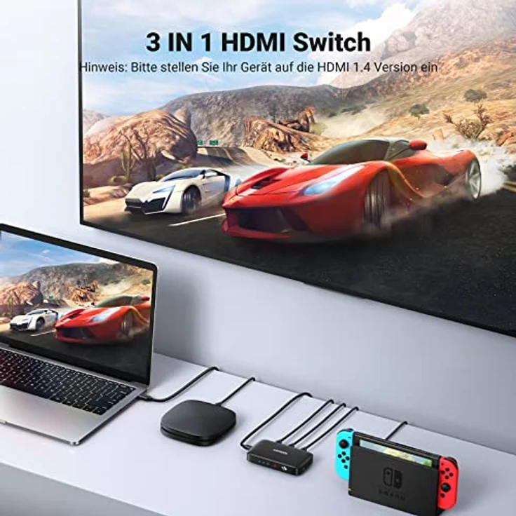 UGREEN HDMI 1.4 Switch 4K 3 in 1 Out HDMI Splitter HDMI Verteiler Fernbedienung HDMI Umschalter unterstützt 4K, 3D, HDR für TV Stick, TV, PC, Spielkonsole, Switch, PS5/4, Xbox, Blu-Ray Player. – Bild 4