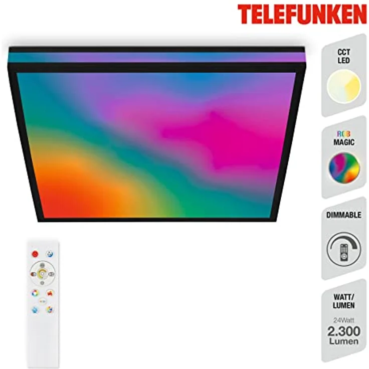 TELEFUNKEN - LED Deckenleuchte RGBIC Magic, LED Deckenlampe CCT, Dimmbar, Farbwechsel, Fernbedienung, Nachtlicht, Schwarz – Bild 2