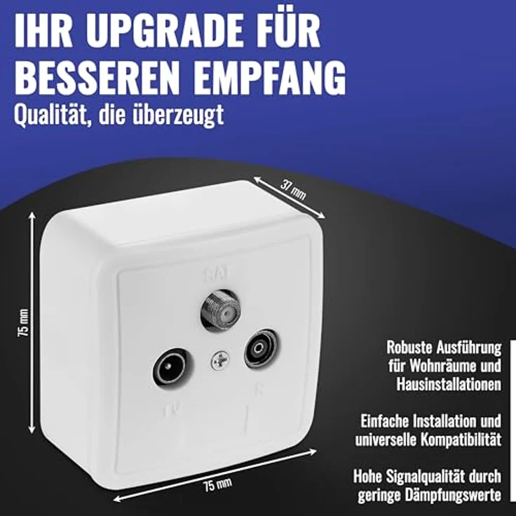 Poppstar 1x SAT Dose (3-Loch Antennendose), Enddose für SAT, TV und Kabel Anschluss (digital/analog), Aufputz/Unterputz geeignet – Bild 3