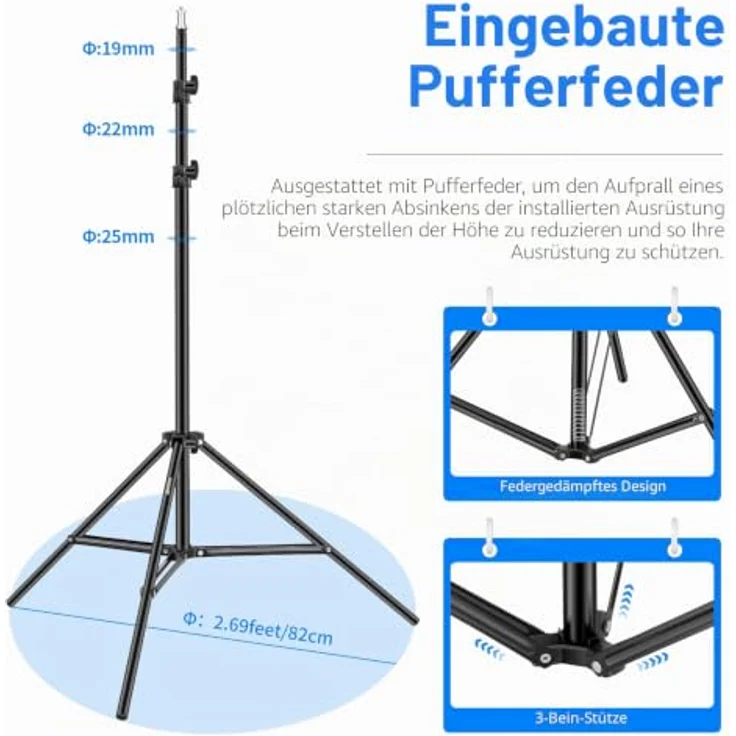 Neewer Fotografie-Lichtstativ, 3-6.6ft/92-200cm höhenverstellbarer Stativständer für Reflektoren, Softboxen und Lichter, Tragfähigkeit 17,6lb/8kg – Bild 3