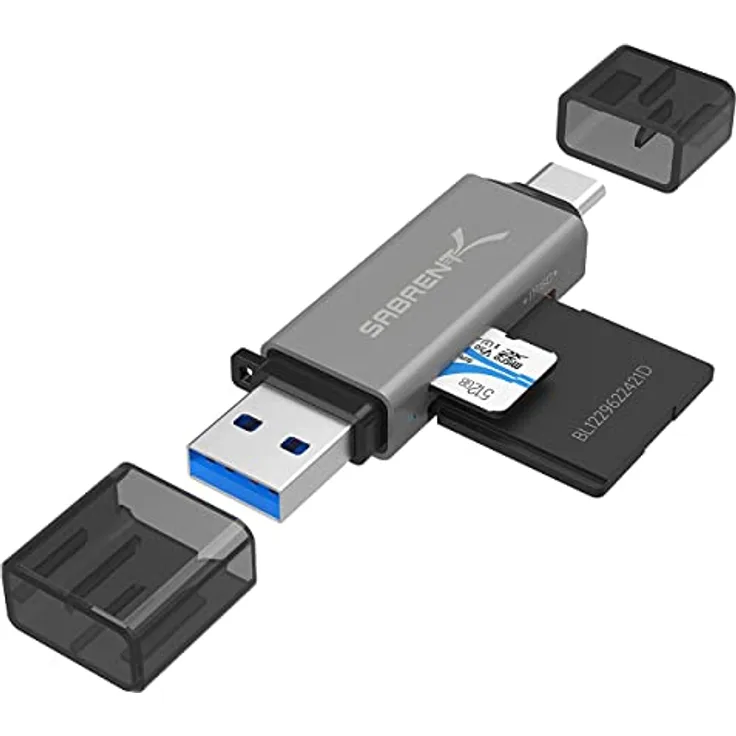 SABRENT SD, Micro SD Kartenleser, USB typ C 3.2 gen 1 Kartenleser, 5Gbps High Speed Externe Kartenlesegeräte OTG Adapter unterstützt MMC/TF/SDXC/SDHC/Micro SDHC/Micro SDXC, für PC, usw (CR-BCA2)
