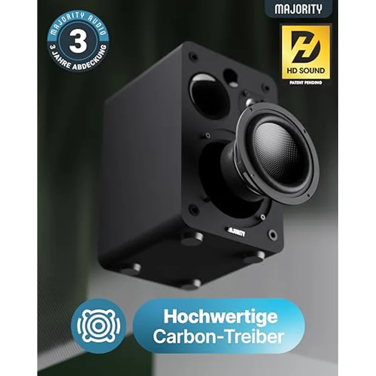 MAJORITY D70X Aktivlautsprecher, 70W Bluetooth Regallautsprecher mit HDMI ARC, Doppeltreiber Kohlefasermembranen und Fernbedienung (Schwarz) – Bild 3
